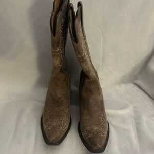 Light Brown Embroidered Leather Cowboy Boots